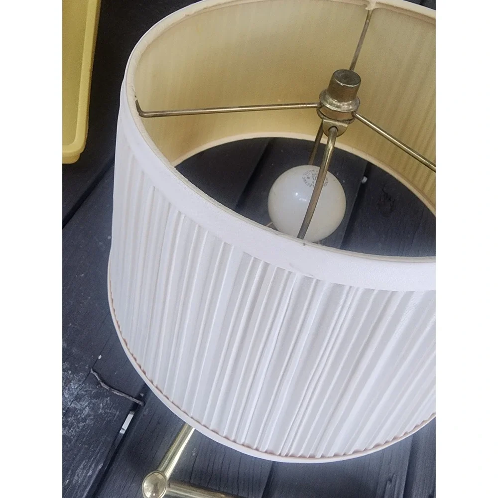 Vintage Solid Gold Brass Wall Mounted Swing Arm Lamp, Mushroom Pleated Shade MCM